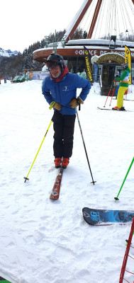 Pel au départ du slalom avec sa guêpe, l'ancêtre du mono