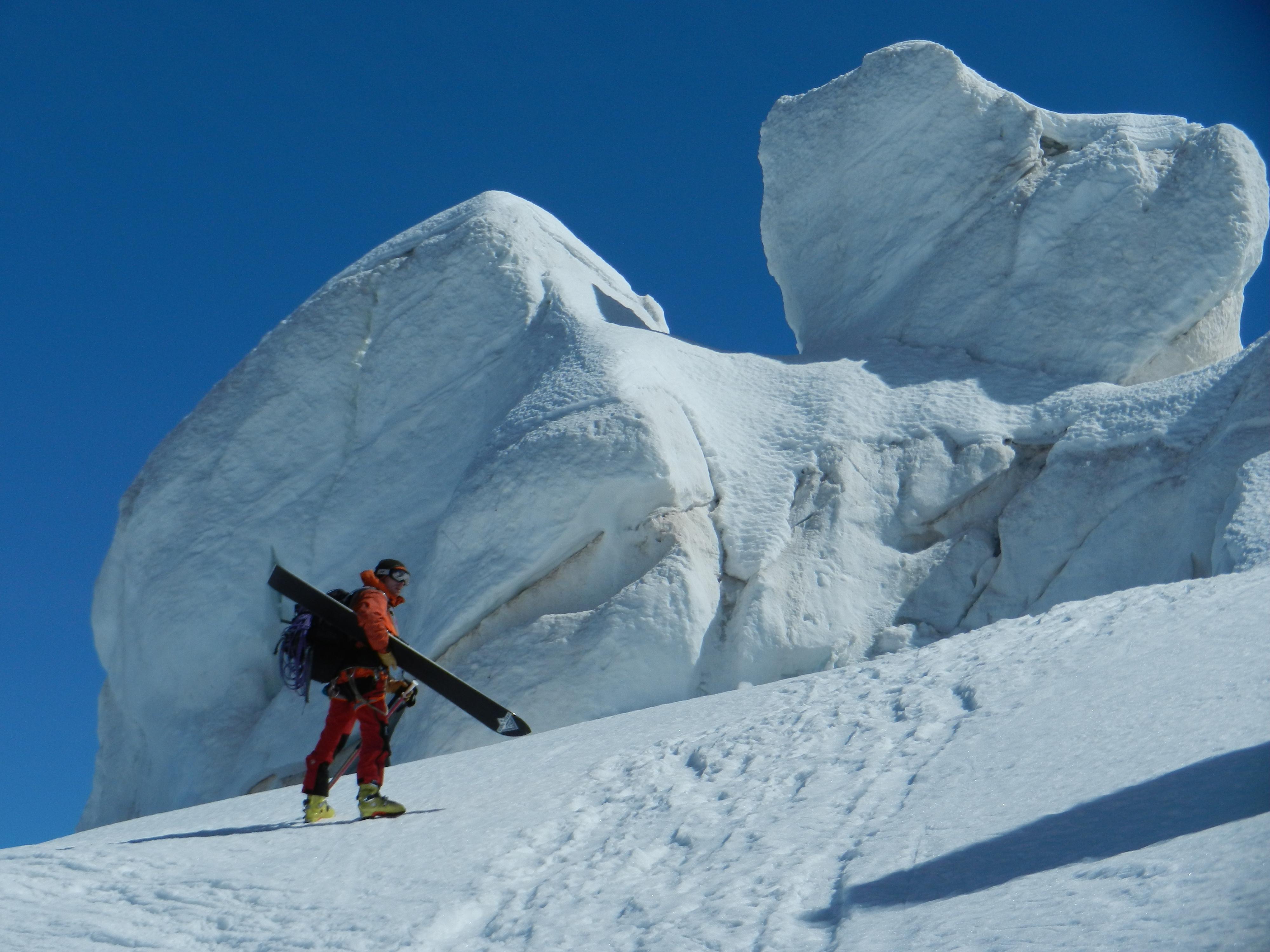 Pendant le retour vers le plan de l'aiguille, la traversée de la jonction sur le glacier des Bossons.